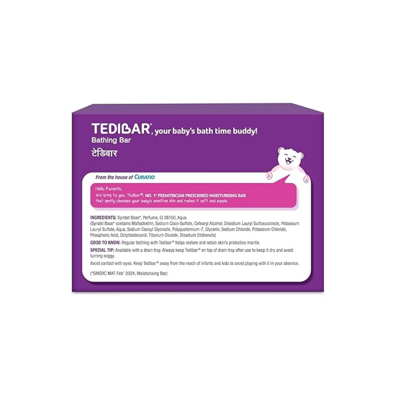 Tedibar Moisturising Baby Bathing Bar 75gx3 (Pack of 1) 100% Soap Free No. 1* Pediatrician Prescribed Moisturising Bar - By Torrent Pharma Tedibar Moisturising Baby Bathing Bar 75gx3 (Pack of 1) 100% Soap Free No. 1* Pediatrician Prescribed Moisturising Bar - By Torrent Pharma