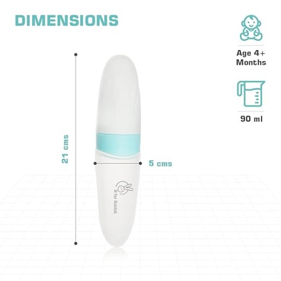 R for Rabbit First Feed Food Feeder with 90ml Capacity for 4M+ Baby, Premium Soft Silicone Food Grade BPA Free for Cereals, Infant, Kids (Blue)
