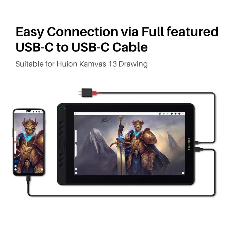 HUION Full-Featured Type-C USB-C to USB-C Cable USB 3.1 GEN 2 DP1.2 for Drawing Tablet Pen Display Kamvas 12/13/16(2021)/22/24/22 Plus/24 Plus/Pro 13 (2.5K)/Pro 16 (2.5K)/Pro 16/Plus (4K)/Pro 24(4K)