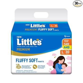 Little's Premium Baby Diapers L Size (Large) Pants Style | 9-14 kg | 30 Count - Pack of 1 | CottonSoft Baby Diaper with Leakage Guard, Wetness Indicator & 12 Hours Absorption