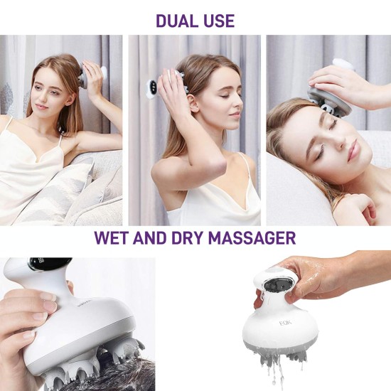 EQK ST-702 Rechargeable Scalp & Body Massager for Stimulating Hair Growth, Deep 3D Kneading Massage for Head, Neck & Full Body Stress Release, Multicolor