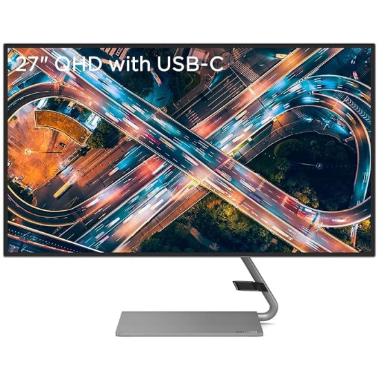 Lenovo Q-Series - Q27H-10, 27 Inch (68.6Cm) 2560 X 1440 Pixels 2K Qhd IPS Ultraslim Monitor | All-in-One USB-C Port for Power & Data Transfer, 2 X 3W Speakers, 99% Srgb, 75Hz, 4Ms, Hdmi, Grey