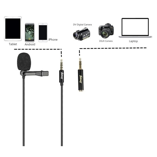 JUAREZ JRM50 Lavalier Microphone Lav Mic Auxiliary Omnidirectional Condenser Clip Mic, 2 M/6.5 Feet TPE Cable (Black) JUAREZ JRM50 Lavalier Microphone Lav Mic Auxiliary Omnidirectional Condenser Clip Mic, 2 M/6.5 Feet TPE Cable (Black)