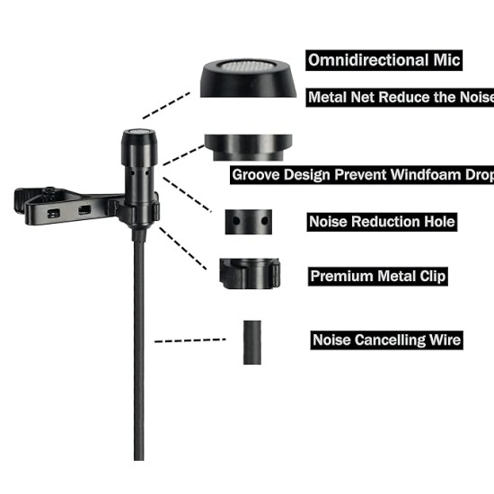 JUAREZ JRM50 Lavalier Microphone Lav Mic Auxiliary Omnidirectional Condenser Clip Mic, 2 M/6.5 Feet TPE Cable (Black) JUAREZ JRM50 Lavalier Microphone Lav Mic Auxiliary Omnidirectional Condenser Clip Mic, 2 M/6.5 Feet TPE Cable (Black)
