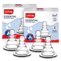 LuvLap Anti-Colic Essential Teat/Nipple for Slim Neck Bottle,4Pcs Variable Flow, 9M+, Made of Soft & Flexible Silicone, Mimics Breastfeeding, Leak Proof, Bpa Free, Comes with Sturdy Base