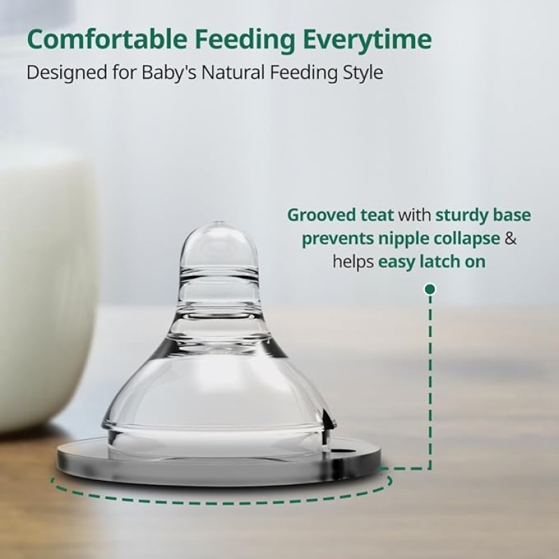 LuvLap Anti-Colic Natura Flo Teat/Nipple for Wide Neck Bottle,4pcs Slow Flow, 0m+, Made of Soft & Flexible Silicone, Ergonomic shape, Mimics breastfeeding, leak proof, BPA Free, comes with sturdy base LuvLap Anti-Colic Natura Flo Teat/Nipple for Wide Neck Bottle,4pcs Slow Flow, 0m+, Made of Soft & Flexible Silicone, Ergonomic shape, Mimics breastfeeding, leak proof, BPA Free, comes with sturdy base