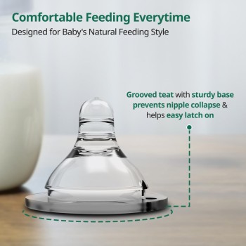 LuvLap Anti-Colic Natura Flo Teat/Nipple for Wide Neck Bottle,4pcs Fast Flow, 6m+, Made of Soft & Flexible Silicone, Ergonomic shape, Mimics breastfeeding, leak proof, BPA Free, comes with sturdy base LuvLap Anti-Colic Natura Flo Teat/Nipple for Wide Neck Bottle,4pcs Fast Flow, 6m+, Made of Soft & Flexible Silicone, Ergonomic shape, Mimics breastfeeding, leak proof, BPA Free, comes with sturdy base