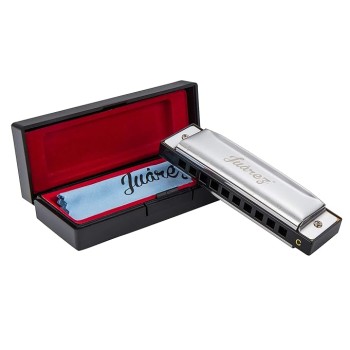 JUAREZ Az�re 10 Hole 20 Tone Diatonic Harmonica Key of C Scale | Mouth Organ | Cover - Stainless Steel | Comb - ABS | Reed - Phosphor Bronze with Cloth & Case