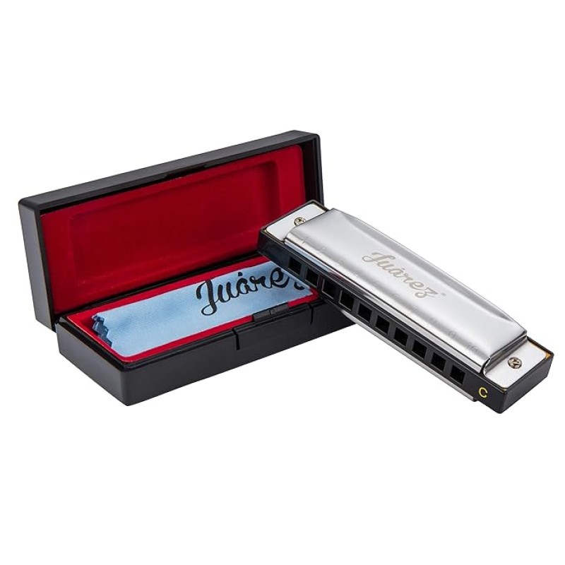 JUAREZ Az�re 10 Hole 20 Tone Diatonic Harmonica Key of C Scale | Mouth Organ | Cover - Stainless Steel | Comb - ABS | Reed - Phosphor Bronze with Cloth & Case JUAREZ Az�re 10 Hole 20 Tone Diatonic Harmonica Key of C Scale | Mouth Organ | Cover - Stainless Steel | Comb - ABS | Reed - Phosphor Bronze with Cloth & Case
