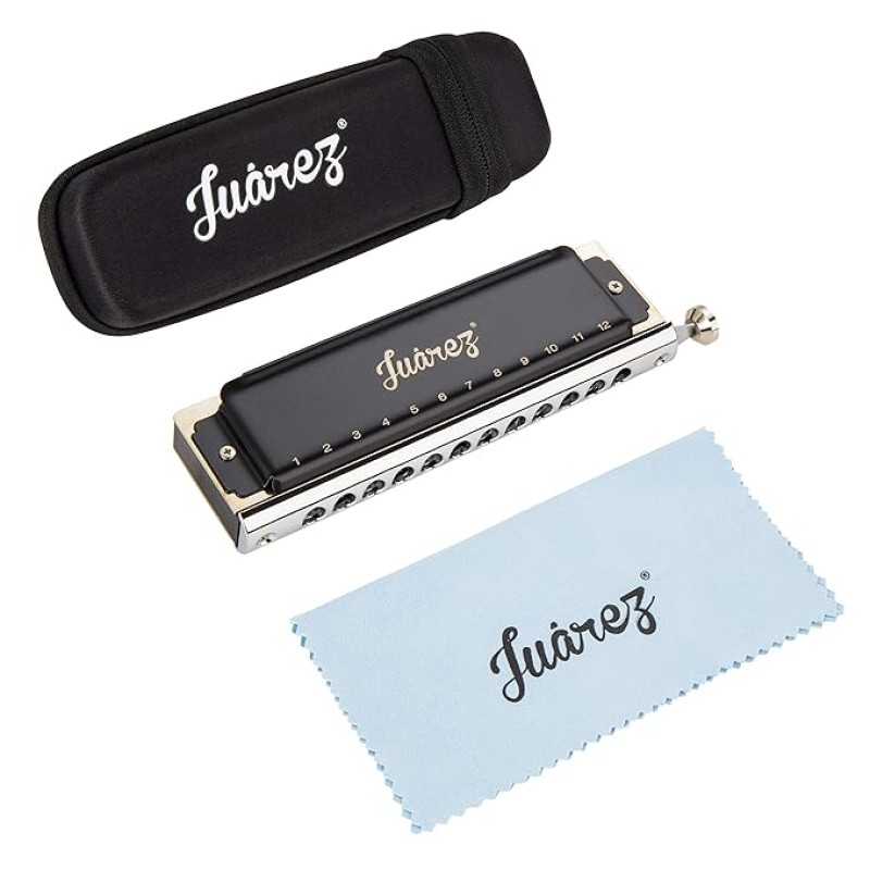JUAREZ BlackBird JRH1248K Professional Chromatic Harmonica Key of C Scale | 12 Holes 48 Tones | Mouth Organ | Cover - Chrome-Plated Copper Board | Comb - ABS | Reed - Phosphor Bronze with Cloth