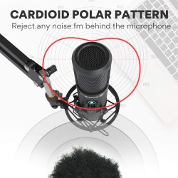 MAONO AU-PM421 Large Diaphragm Condenser USB Unidirectional Microphone, Professional Studio Recording Mic with 1-Touch Mute and Mic Gain Knob for Pc, Singing, Podcast, Gaming, YouTube (Black)