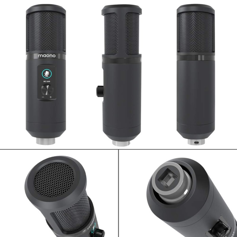 MAONO AU-PM421 Large Diaphragm Condenser USB Unidirectional Microphone, Professional Studio Recording Mic with 1-Touch Mute and Mic Gain Knob for Pc, Singing, Podcast, Gaming, YouTube (Black)