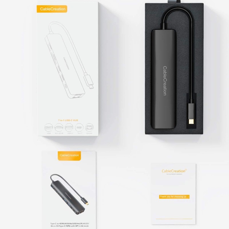 CableCreation USB-C 7-in-1 Multiport Adapter Type C Dongle to HDMI 4K@60Hz, 2 USB 3.0 Ports, Gigabit Ethernet, SD/TF Cards Reader Converter for Galaxy S22 Ultra, MacBook Pro/Air 2020, iPad Pro, XPS CableCreation USB-C 7-in-1 Multiport Adapter Type C Dongle to HDMI 4K@60Hz, 2 USB 3.0 Ports, Gigabit Ethernet, SD/TF Cards Reader Converter for Galaxy S22 Ultra, MacBook Pro/Air 2020, iPad Pro, XPS