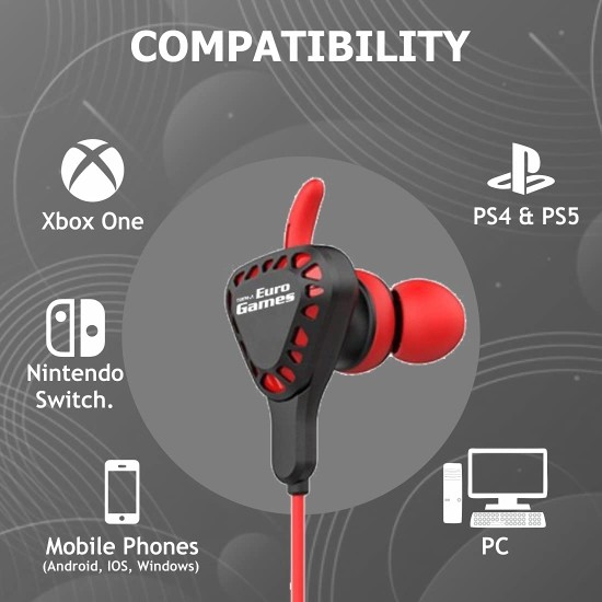 Rpm Euro Games Wired In Ear Gaming Earphones With Mic For Mobile Phones, Pc, Ps4, Xbox One, Nintendo Switch - (Red)