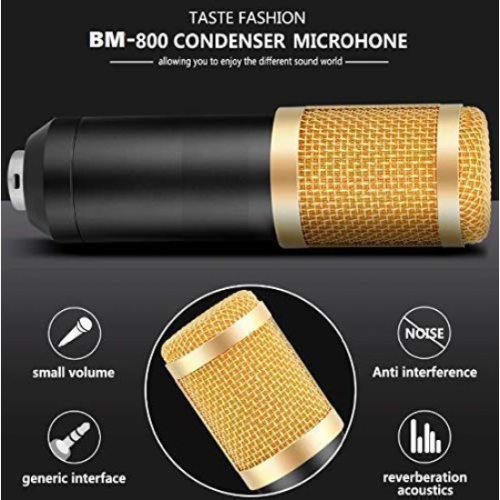 Powerpak BM-800 USB Condenser Microphone Kit for Gaming, Podcast, LiveStreaming, YouTube Recording Plug & Play with Scissor Stand Pop Filter USB Cable Foam Cap and Shock Mount (Black)