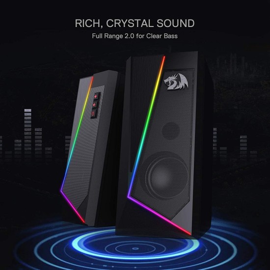 Redragon GS520 Anvil RGB Desktop Speakers, 2.0 Channel PC Computer Stereo Speaker with 6 Colorful LED Modes, Enhanced Sound and Easy-Access Volume Control, USB Powered w/ 3.5mm Cable