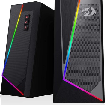 Redragon GS520 Anvil RGB Desktop Speakers, 2.0 Channel PC Computer Stereo Speaker with 6 Colorful LED Modes, Enhanced Sound and Easy-Access Volume Control, USB Powered w/ 3.5mm Cable