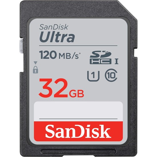 SanDisk Ultra SDHC UHS-I Card 32GB 120MB/s R for DSLR Cameras, for Full HD Recording, 10Y Warranty