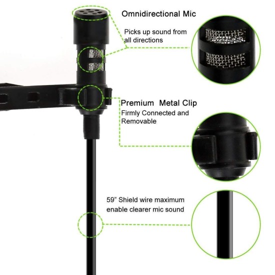 HUMBLE Dynamic Lapel Collar Mic Voice Recording Filter Microphone for Singing Youtube SmartPhones, Black
