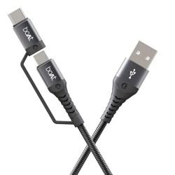 Boat - Lucky Cell Point Boat Deuce USB 300 2 in 1 Type-C & Micro USB Stress Resistant, Sturdy Cable with 3A Fast Charging & 480mbps Data Transmission, 10000+ Bends