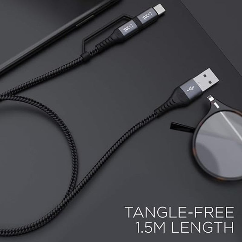 Boat - Lucky Cell Point Boat Deuce USB 300 2 in 1 Type-C & Micro USB Stress Resistant, Sturdy Cable with 3A Fast Charging & 480mbps Data Transmission, 10000+ Bends