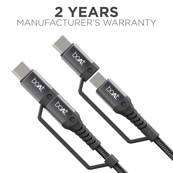 Boat - Lucky Cell Point Boat Deuce USB 300 2 in 1 Type-C & Micro USB Stress Resistant, Sturdy Cable with 3A Fast Charging & 480mbps Data Transmission, 10000+ Bends