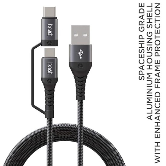 boAt Deuce USB 300 2 in 1 Type-C & Micro USB Stress Resistant, Tangle-Free, Sturdy with 3A Fast Charging Cable & 480mbps Data Transmission, 10000+ Bends Lifespan & Extended 1.5m Length(Martian Red)
