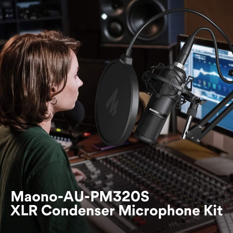 MAONO AU-PM320S Professional XLR Condenser Microphone Kit, Cardioid Vocal Studio Recording Mic for Streaming, Voice Over, Project, Home-Studio