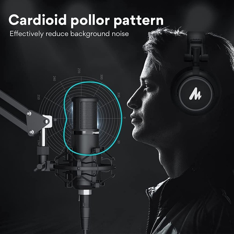 MAONO AU-PM320S Professional XLR Condenser Microphone Kit, Cardioid Vocal Studio Recording Mic for Streaming, Voice Over, Project, Home-Studio