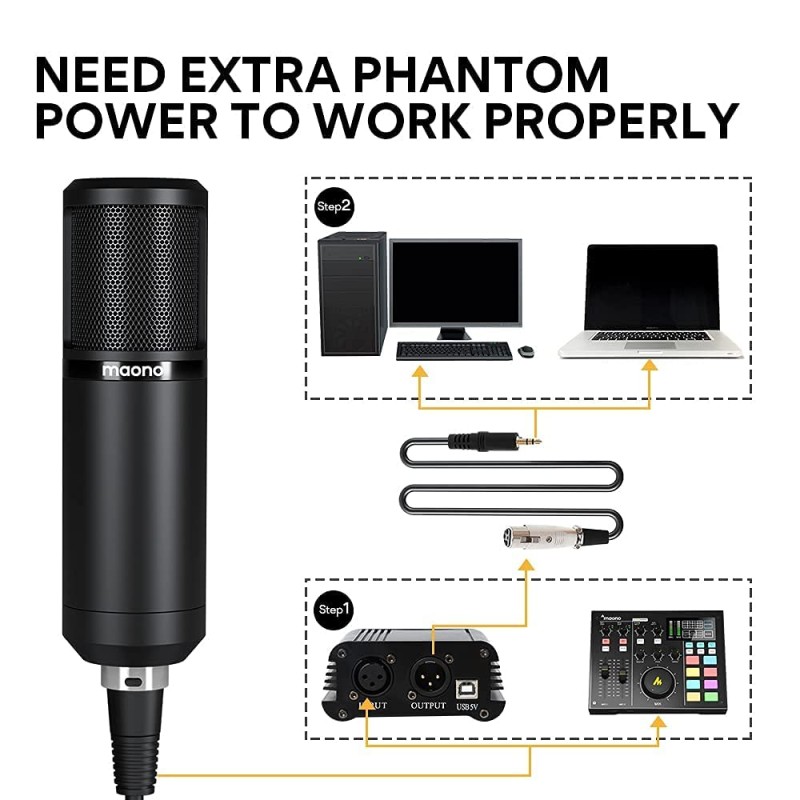 MAONO AU-PM320S Professional XLR Condenser Microphone Kit, Cardioid Vocal Studio Recording Mic for Streaming, Voice Over, Project, Home-Studio