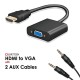 Live Tech Gold-Plated HDMI to VGA Adapter with Audio Cable (Male to Female) for Computer, Desktop, Laptop, PC, Monitor, Proj, HDTV, Raspberry Pi, Media P, Xbox - Black [NOT for VGA to HDMI]