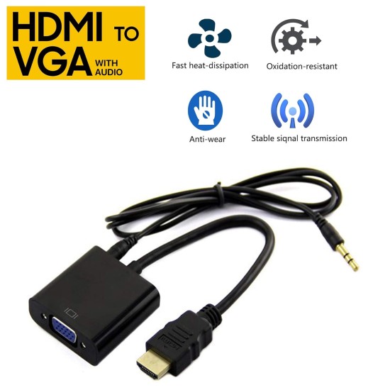 Live Tech Gold-Plated HDMI to VGA Adapter with Audio Cable (Male to Female) for Computer, Desktop, Laptop, PC, Monitor, Proj, HDTV, Raspberry Pi, Media P, Xbox - Black [NOT for VGA to HDMI]