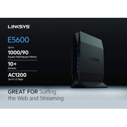 Linksys E5600 AC 1200 Dual-Band (2.4 GHz & 5 GHz) Router with Easy mesh Feature & MU-MIMO,Fast Speeds up to 1.2 Gbps and Coverage up to 1,000 sq ft with Easy Browser Set up & Parental Controls