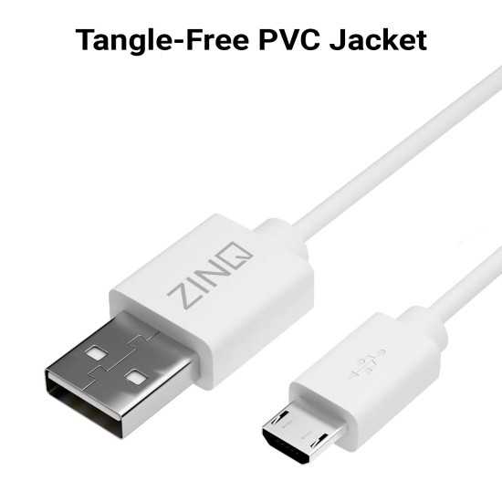 Zinq Super Durable Micro to USB 2.0 Round Cable with High Speed Charging, Quick Data Sync and PVC Connectors for All USB Powered Devices (White)