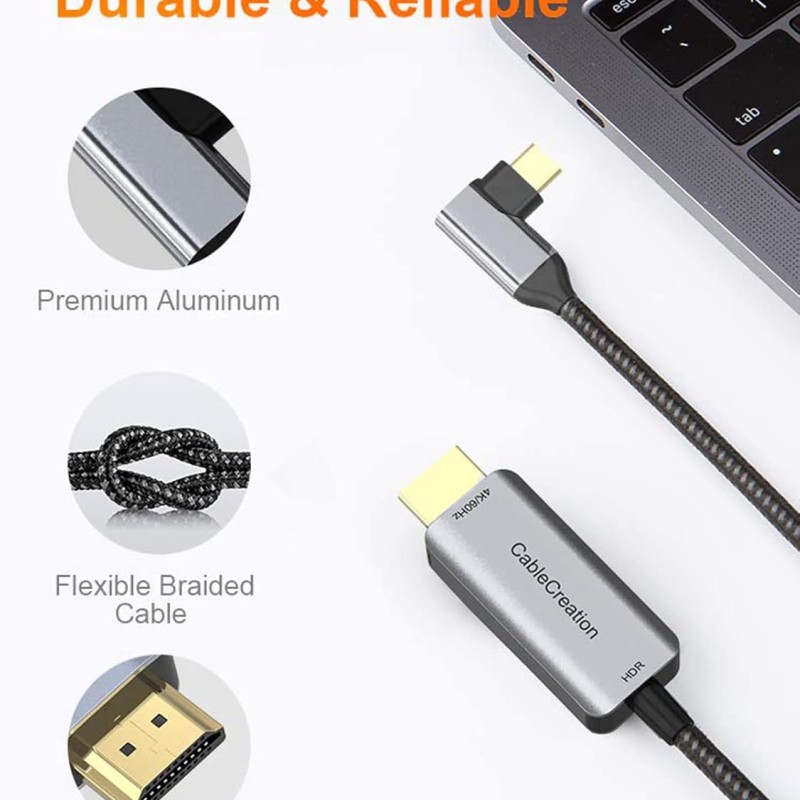 CableCreation Angle 90 Degree Usb Type C To Hdmi Cable 6Ft 4K@60Hz, Support Hdr 18Gbps Compatible With Macbook Pro Air 2020/2018, Ipad Air 2020, Ipad Pro, Lg G7/G8, Galaxy S22 Ultra/S20/S10, Grey CableCreation Angle 90 Degree Usb Type C To Hdmi Cable 6Ft 4K@60Hz, Support Hdr 18Gbps Compatible With Macbook Pro Air 2020/2018, Ipad Air 2020, Ipad Pro, Lg G7/G8, Galaxy S22 Ultra/S20/S10, Grey