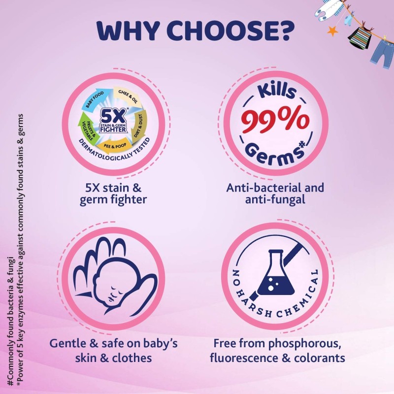 Chicco Baby Liquid Laundry Detergent, 5X Stain & Germ Fighter, Kills 99% of Germs, Dermatologically Tested, Effective & Gentle Cleaning, Delicate Flowers, Refill Pack (500 ML)