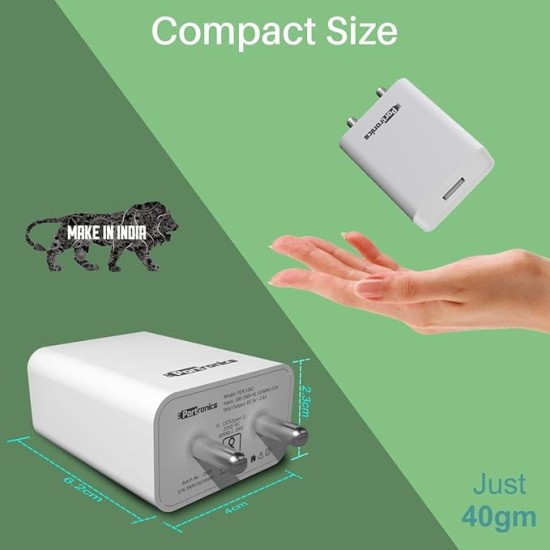 Portronics Adapto 62 POR-1062 USB Wall Adapter with 2.4A Fast Charging Single USB Port Without Cable for All iOS & Android Devices (White)