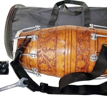 GT manufacturers Wooden Musical Instrument Dholak Drum Nuts & Bolt Carving Design1 With Full tool Kit (Brown)