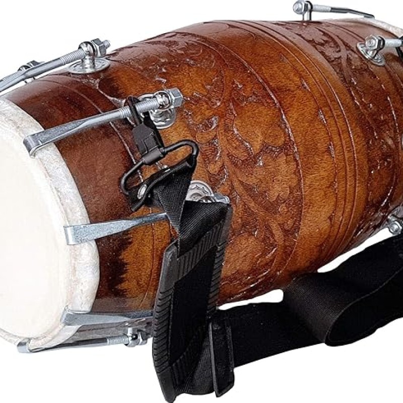 GT manufacturers Wooden Musical Instrument Dholak Drum Nuts & Bolt Carving Design1 With Full tool Kit (Brown)