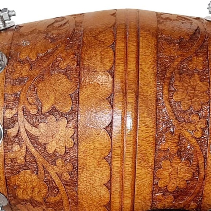 GT manufacturers Wooden Musical Instrument Dholak Drum Nuts & Bolt Carving Design1 With Full tool Kit (Brown)