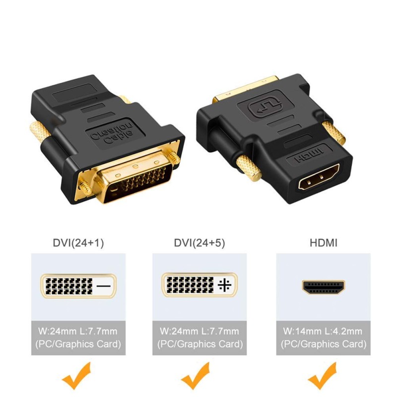 CableCreation DVI to HDMI Adapter, [1-Pack] Bi-Directional DVI Male to HDMI Female Converter, Support 1080P, 3D for PS3, PS4, TV Box, Blu-ray, Projector, HDTV