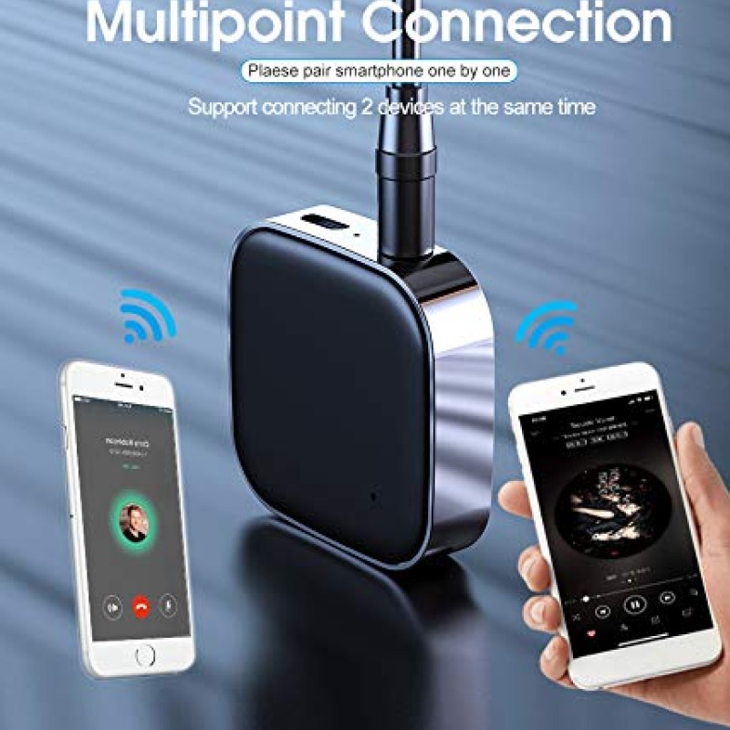 VeeDee J21 - V5.0 Clip Bluetooth Audio Adapter for Headphones, Headset, Speaker, Wireless Receiver with MIC for Hands-Free Call and Music Home/Car Stereo Music Streaming Sound System