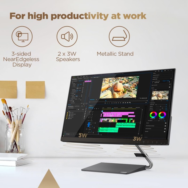 Lenovo Q-Series Q24H-10 24 Inch(60.45Cm) LED 2560 X 1440 Pixels 2K QHD IPS Ultraslim Monitor, All-in-One USB-C Port for Power & Data Transfer, 2 X 3W Speakers, 99% Srgb, 75Hz, AMD Freesync (Black) Lenovo Q-Series Q24H-10 24 Inch(60.45Cm) LED 2560 X 1440 Pixels 2K QHD IPS Ultraslim Monitor, All-in-One USB-C Port for Power & Data Transfer, 2 X 3W Speakers, 99% Srgb, 75Hz, AMD Freesync (Black)