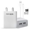 Portronics Adapto 66 2.4A 12w Dual USB Port 5V/2.4A Wall Charger,Comes with 1M Micro USB Cable, USB Wall Charger Adapter for iPhone 11/Xs/XS Max/XR/X/8/7/6/Plus(White)