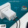 Portronics Adapto 66 2.4A 12w Dual USB Port 5V/2.4A Wall Charger,Comes with 1M Micro USB Cable, USB Wall Charger Adapter for iPhone 11/Xs/XS Max/XR/X/8/7/6/Plus(White)
