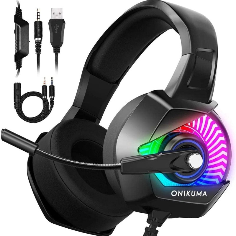 ONIKUMA K6RGB Stereo Gaming Headset for PS4, PC, Xbox One Controller, Noise Cancelling Over Ear Headphones with Mic, LED Light, Bass Surround, Soft Me ONIKUMA K6RGB Stereo Gaming Headset for PS4, PC, Xbox One Controller, Noise Cancelling Over Ear Headphones with Mic, LED Light, Bass Surround, Soft Me
