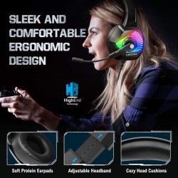 ONIKUMA K6RGB Stereo Gaming Headset for PS4, PC, Xbox One Controller, Noise Cancelling Over Ear Headphones with Mic, LED Light, Bass Surround, Soft Me