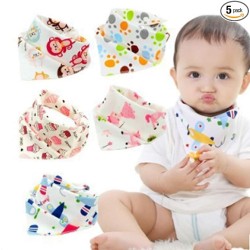 BabyGo Cotton Soft Adjustable Feeding Baby Bandana Bib Apron - Set of 5 (Random Color)