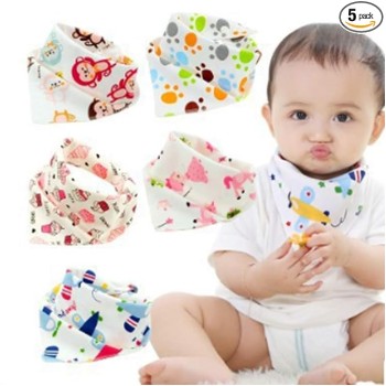 BabyGo Cotton Soft Adjustable Feeding Baby Bandana Bib Apron - Set of 5 (Random Color)