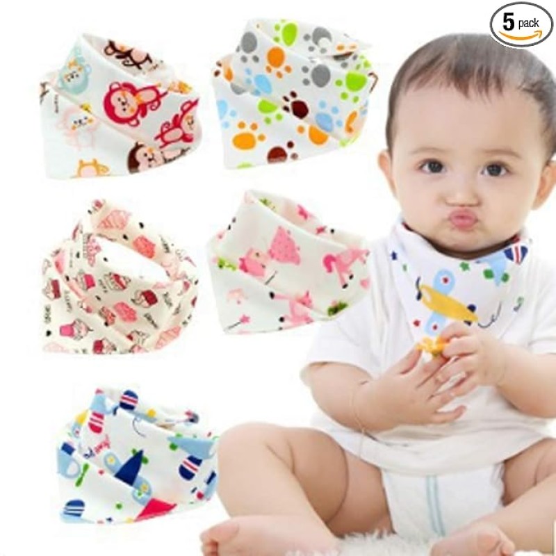 BabyGo Cotton Soft Adjustable Feeding Baby Bandana Bib Apron - Set of 5 (Random Color) BabyGo Cotton Soft Adjustable Feeding Baby Bandana Bib Apron - Set of 5 (Random Color)